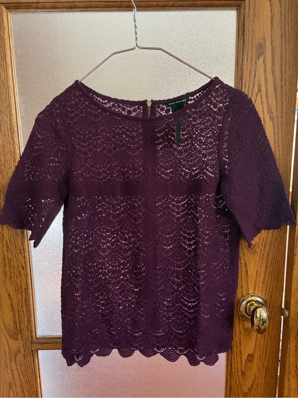Club Monaco Plum Lace Short-Sleeve Blouse